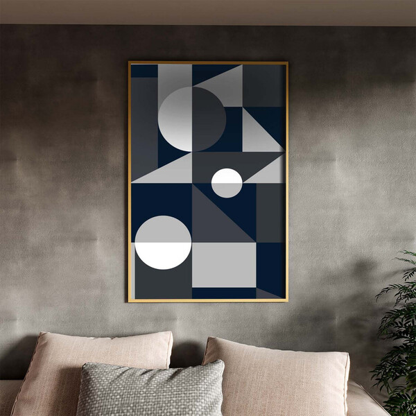 Quadro Decorativo Abstrato Geometric Ter Com Moldura Dourada