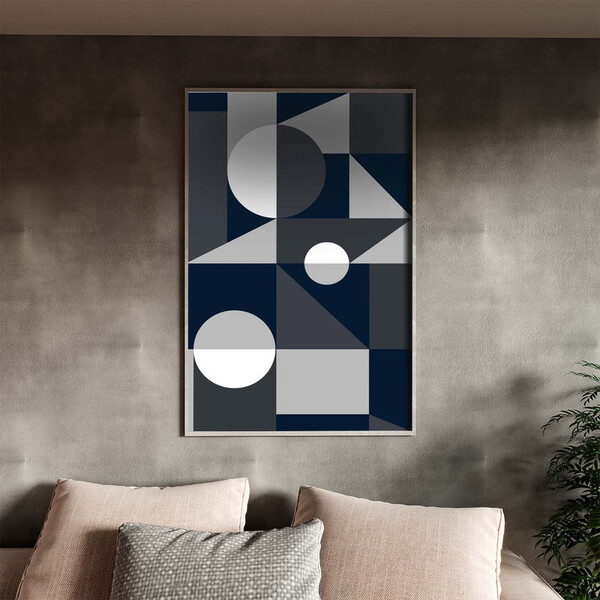 Quadro Decorativo Abstrato Geometric Ter Com Moldura Prata -