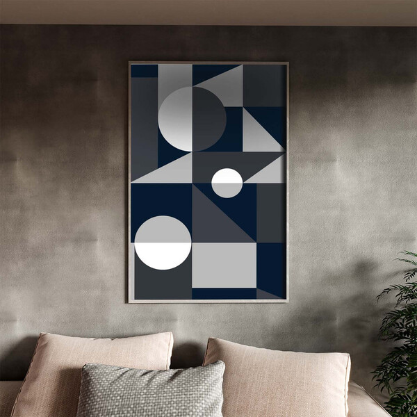 Quadro Decorativo Abstrato Geometric Ter Com Moldura Prata -