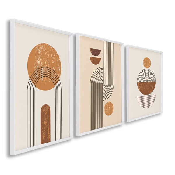 Quadro Decorativo Abstrato Geométrico Linhas E Formas 3 Telas