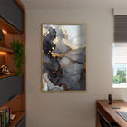 Quadro Decorativo Abstrato Gray Smoke Com Moldura Dourada - 1