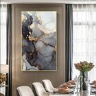 Quadro Decorativo Abstrato Gray Smoke Com Moldura Dourada 90x