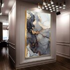 Quadro Decorativo Abstrato Gray Smoke Com Moldura Dourada 90x