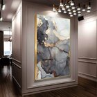Quadro Decorativo Abstrato Gray Smoke Com Moldura Dourada E V