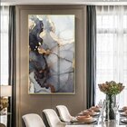 Quadro Decorativo Abstrato Gray Smoke Com Moldura Dourada E V