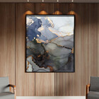 Quadro Decorativo Abstrato Gray Smoke Com Moldura E Vidro Pre