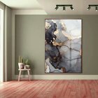 Quadro Decorativo Abstrato Gray Smoke Com Moldura Marrom E Vi