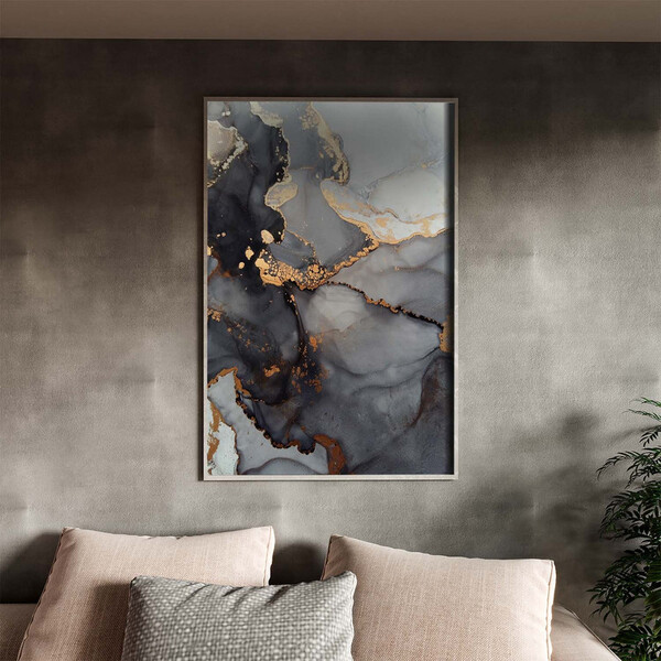 Quadro Decorativo Abstrato Gray Smoke Com Moldura Prata - 150