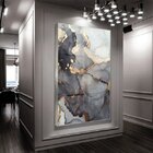 Quadro Decorativo Abstrato Gray Smoke Com Moldura Prata E Vid