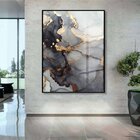 Quadro Decorativo Abstrato Gray Smoke Com Moldura Preta E Vid