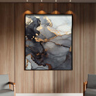 Quadro Decorativo Abstrato Gray Smoke Com Moldura Preto - 150