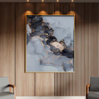 Quadro Decorativo Abstrato Gray Smoke Seg Com Moldura Dourada