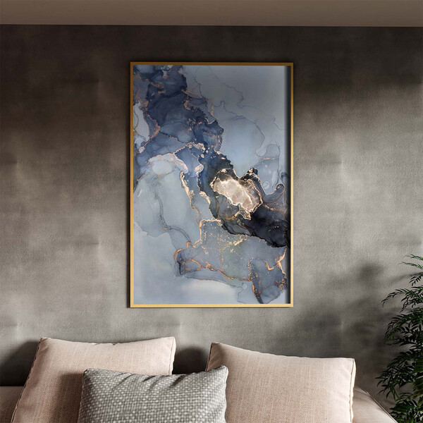 Quadro Decorativo Abstrato Gray Smoke Seg Com Moldura E Vidro