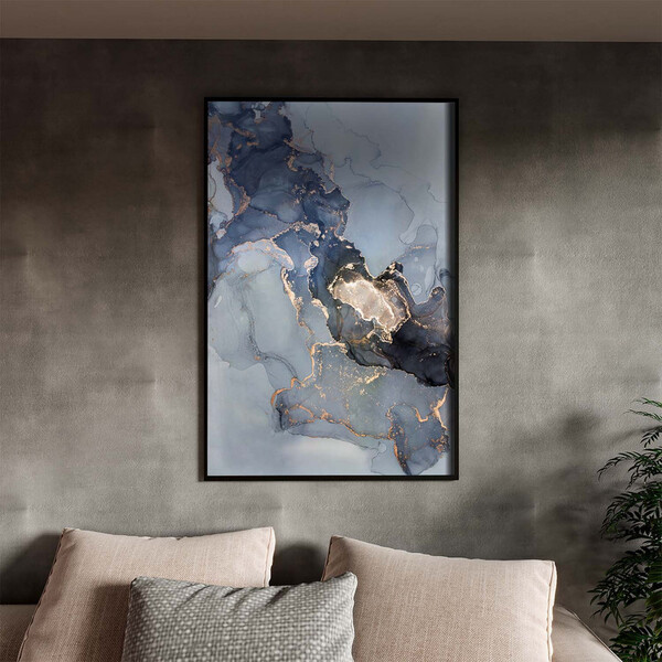 Quadro Decorativo Abstrato Gray Smoke Seg Com Moldura E Vidro