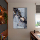 Quadro Decorativo Abstrato Gray Smoke Seg Com Moldura Prata -
