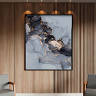 Quadro Decorativo Abstrato Gray Smoke Seg Com Moldura Preto -