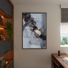 Quadro Decorativo Abstrato Gray Smoke Seg Com Moldura Preto -