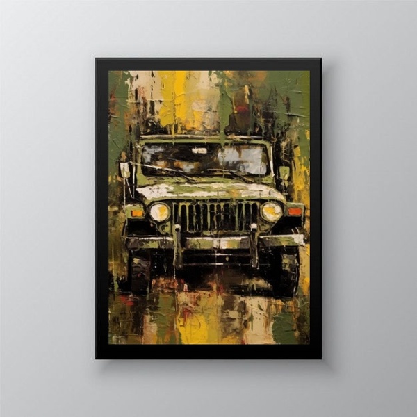 Quadro Decorativo Abstrato Jeep 45x34cm Moldura Preta