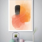 Quadro Decorativo Abstrato Laranja Preto  - 70x50cm Moldura B