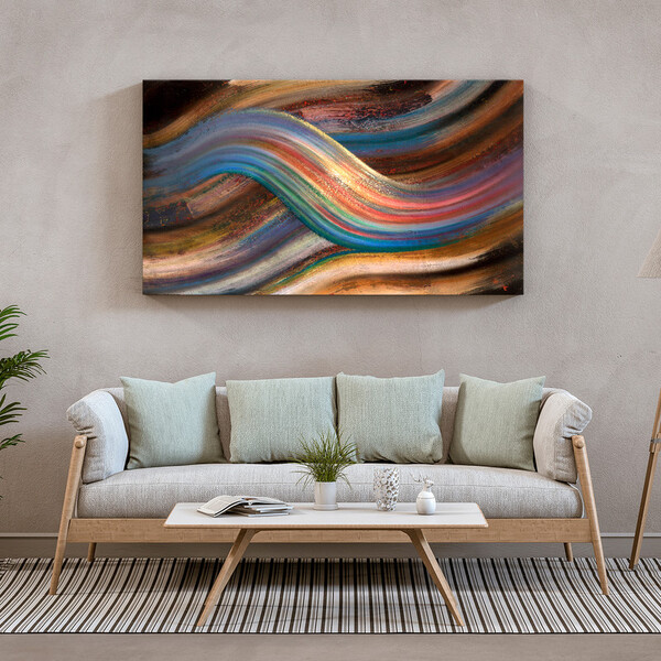 Quadro Decorativo Abstrato Linhas Douradas Sobrepostas - 120x