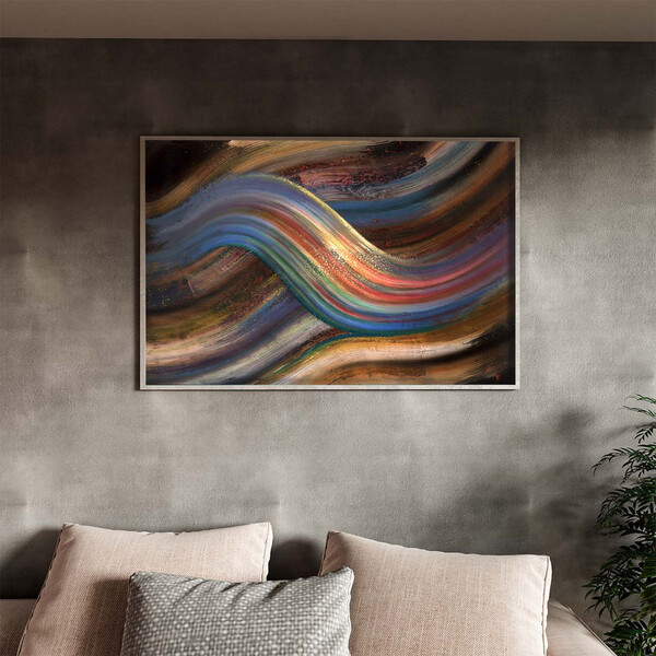 Quadro Decorativo Abstrato Linhas Douradas Sobrepostas Com Mo