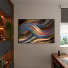 Quadro Decorativo Abstrato Linhas Douradas Sobrepostas Com Mo