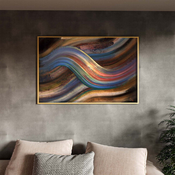 Quadro Decorativo Abstrato Linhas Douradas Sobrepostas Com Mo