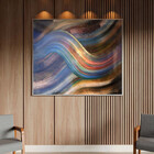 Quadro Decorativo Abstrato Linhas Douradas Sobrepostas Com Mo