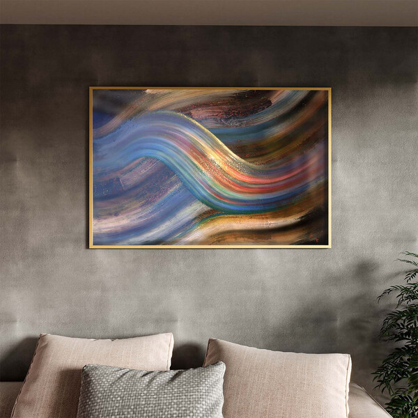 Quadro Decorativo Abstrato Linhas Douradas Sobrepostas Com Mo