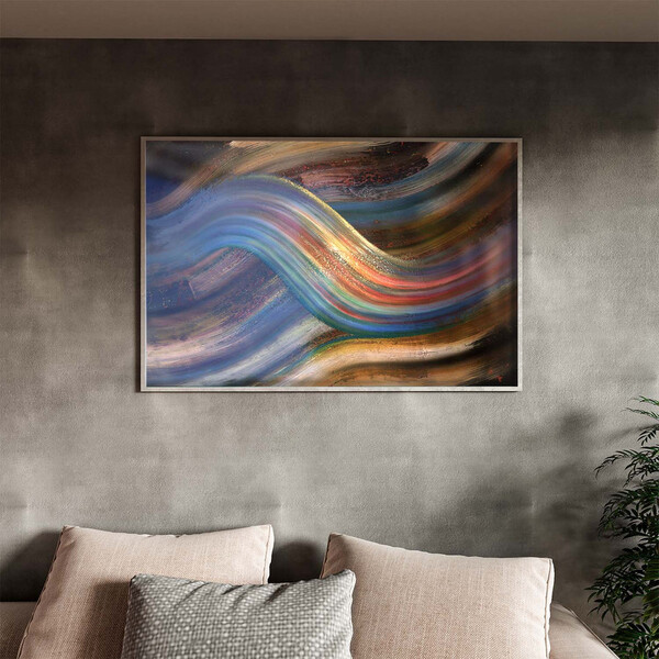 Quadro Decorativo Abstrato Linhas Douradas Sobrepostas Com Mo