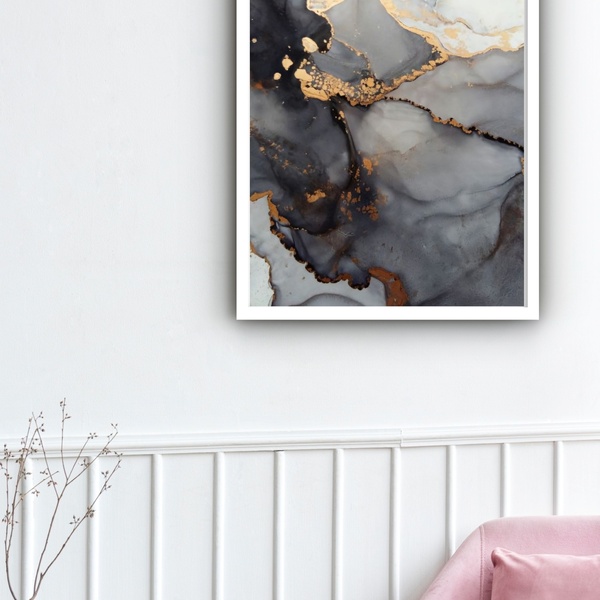 Quadro Decorativo Abstrato Mármore Tons Cinza  - 70x50cm Mold