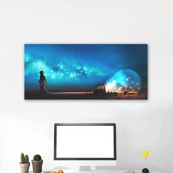 Quadro Decorativo Abstrato Menino E Estrelas