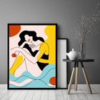 Quadro Decorativo Abstrato Mulher Mar Sol  - 70x50cm Moldura