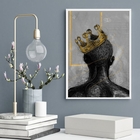 Quadro Decorativo Abstrato Negro Com Coroa 24x18cm - Com Vidr