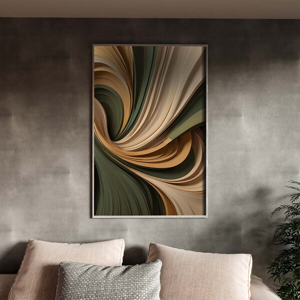 Quadro Decorativo Abstrato Oliva Com Moldura Prata - 150x100