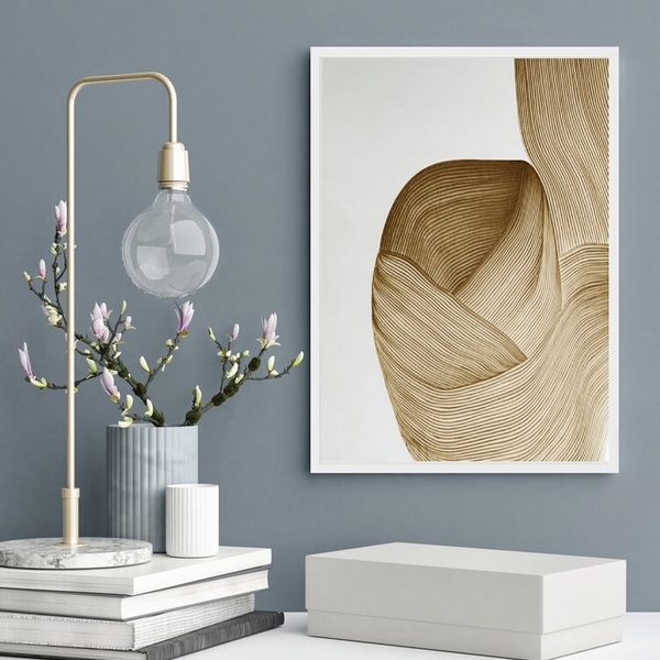 Quadro Decorativo Abstrato Onda Bege 33x24cm - Com Vidro Mold