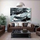 Quadro Decorativo Abstrato Ondas Negras - 180x100cm