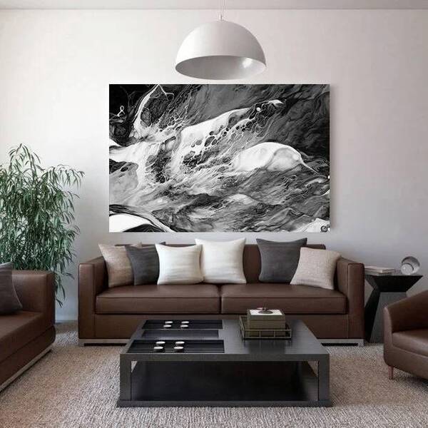 Quadro Decorativo Abstrato Ondas Negras Ii - 180x120cm