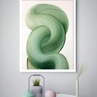 Quadro Decorativo Abstrato Ondas Verde  - 70x50cm Moldura Bra