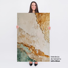 Quadro Decorativo Abstrato Ouro E Areia 120x80cm Moldura Dour