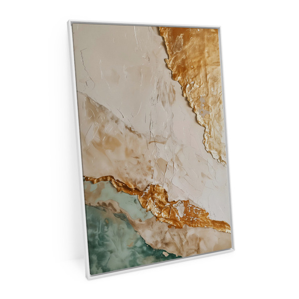 Quadro Decorativo Abstrato Ouro E Areia 150x100cm Moldura Bra