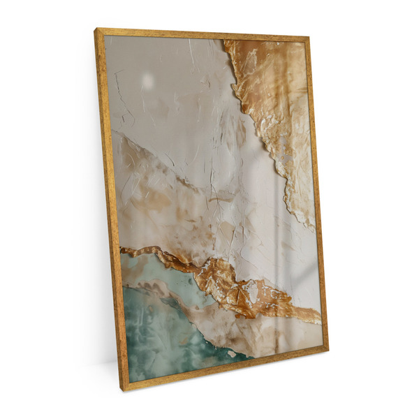 Quadro Decorativo Abstrato Ouro E Areia 150x100cm Moldura Cai
