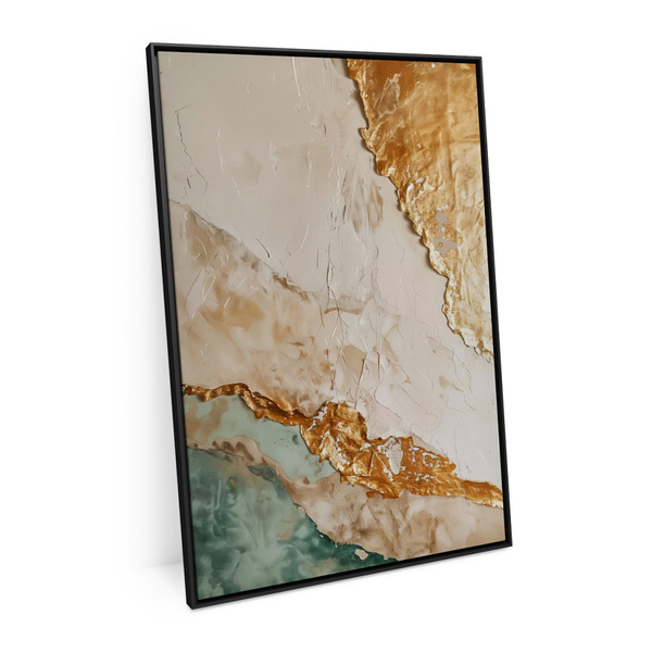 Quadro Decorativo Abstrato Ouro E Areia 150x100cm Moldura Pre