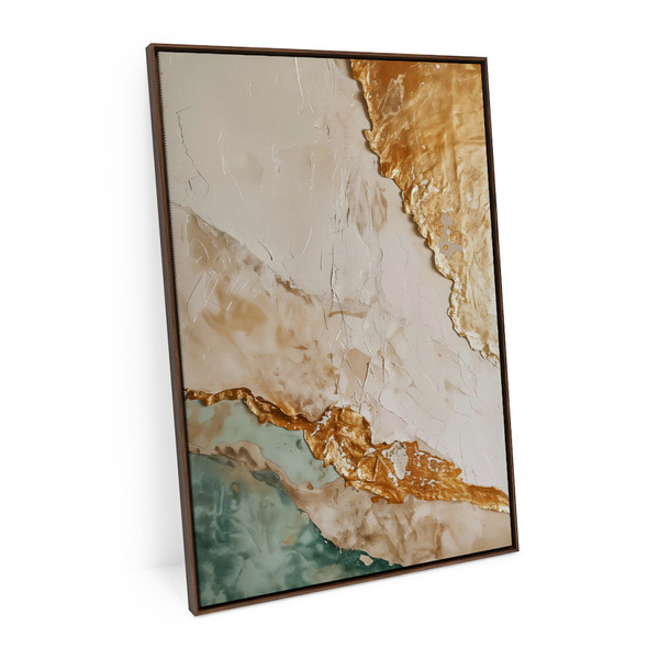 Quadro Decorativo Abstrato Ouro E Areia 60x40cm Moldura Madei