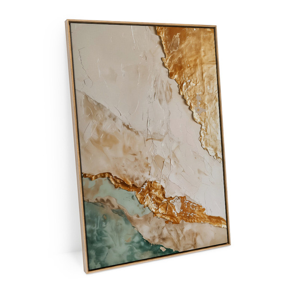 Quadro Decorativo Abstrato Ouro E Areia 90x60cm Moldura Madei