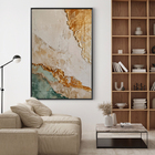 Quadro Decorativo Abstrato Ouro E Areia 90x60cm Para Sala Qua