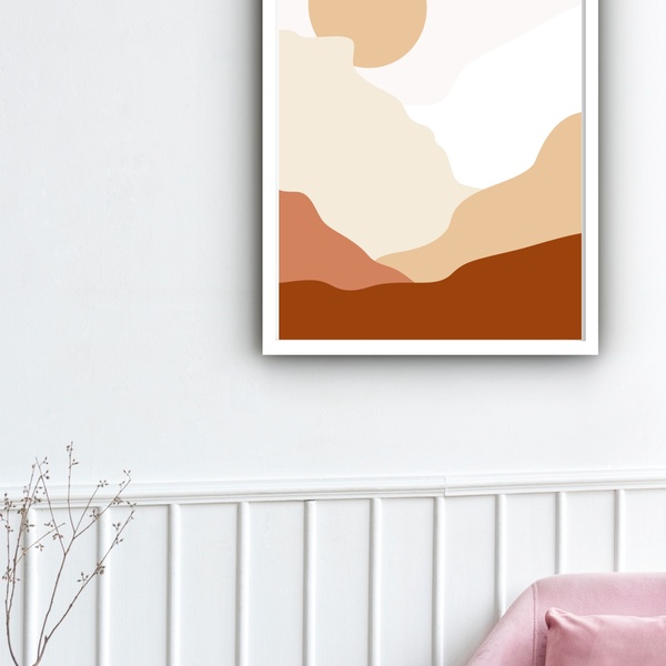 Quadro Decorativo Abstrato Paisagem Sol  - 70x50cm Moldura Br