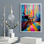 Quadro Decorativo Abstrato Piano 33x24cm - Com Vidro Moldura