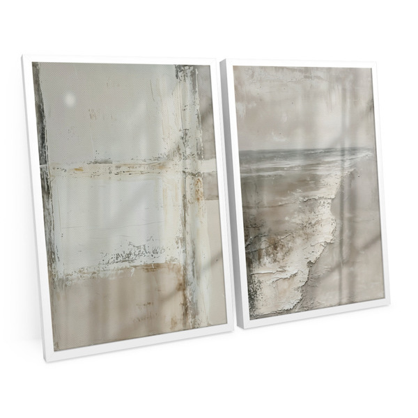Quadro Decorativo Abstrato Praia Bege 2 Telas Minimalista Ele