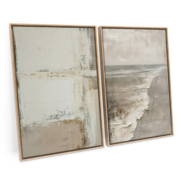 Quadro Decorativo Abstrato Praia Bege 2 Telas Minimalista Ele